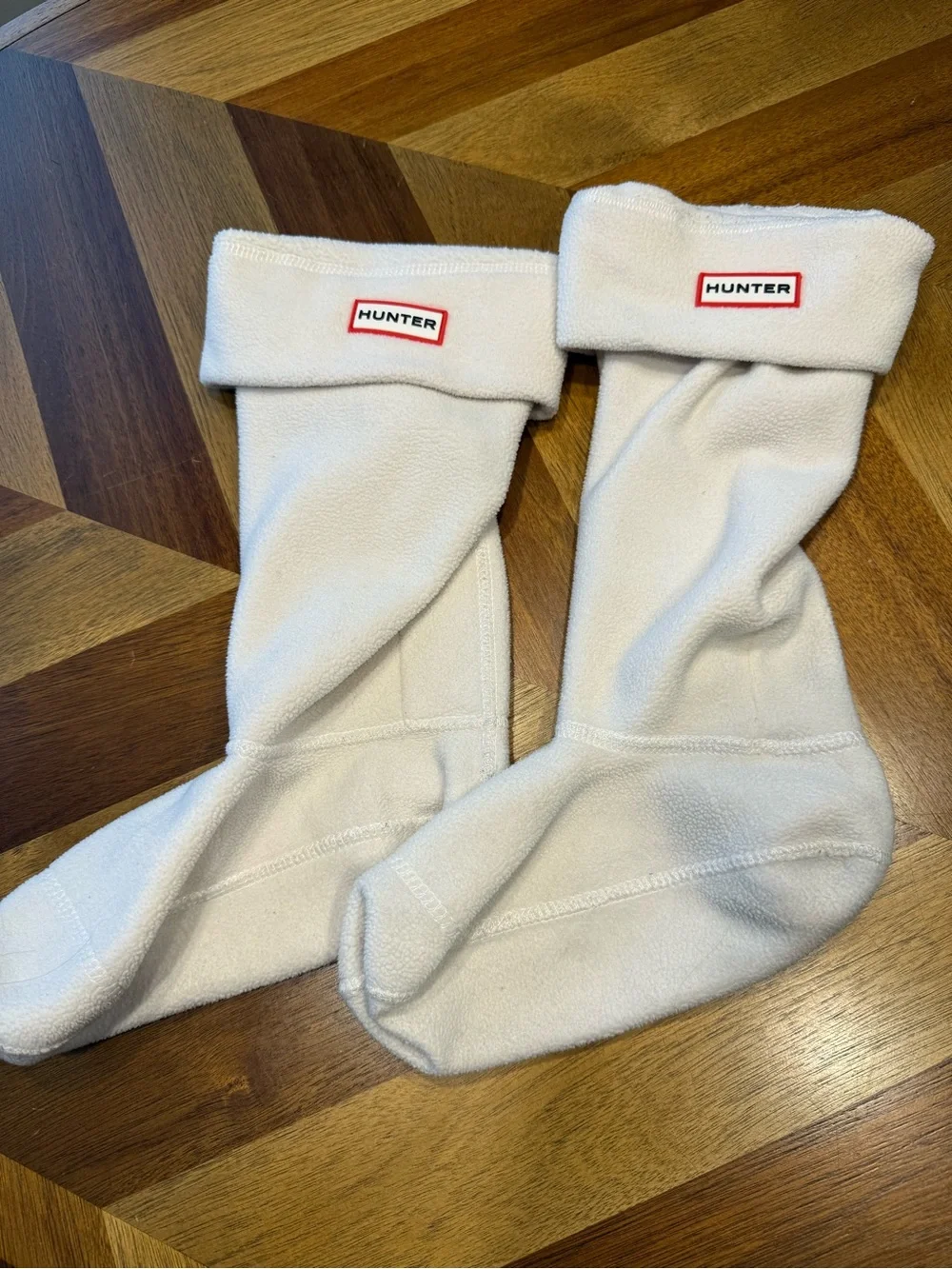 Hunter White Fleece Boot Liners with Red Logo